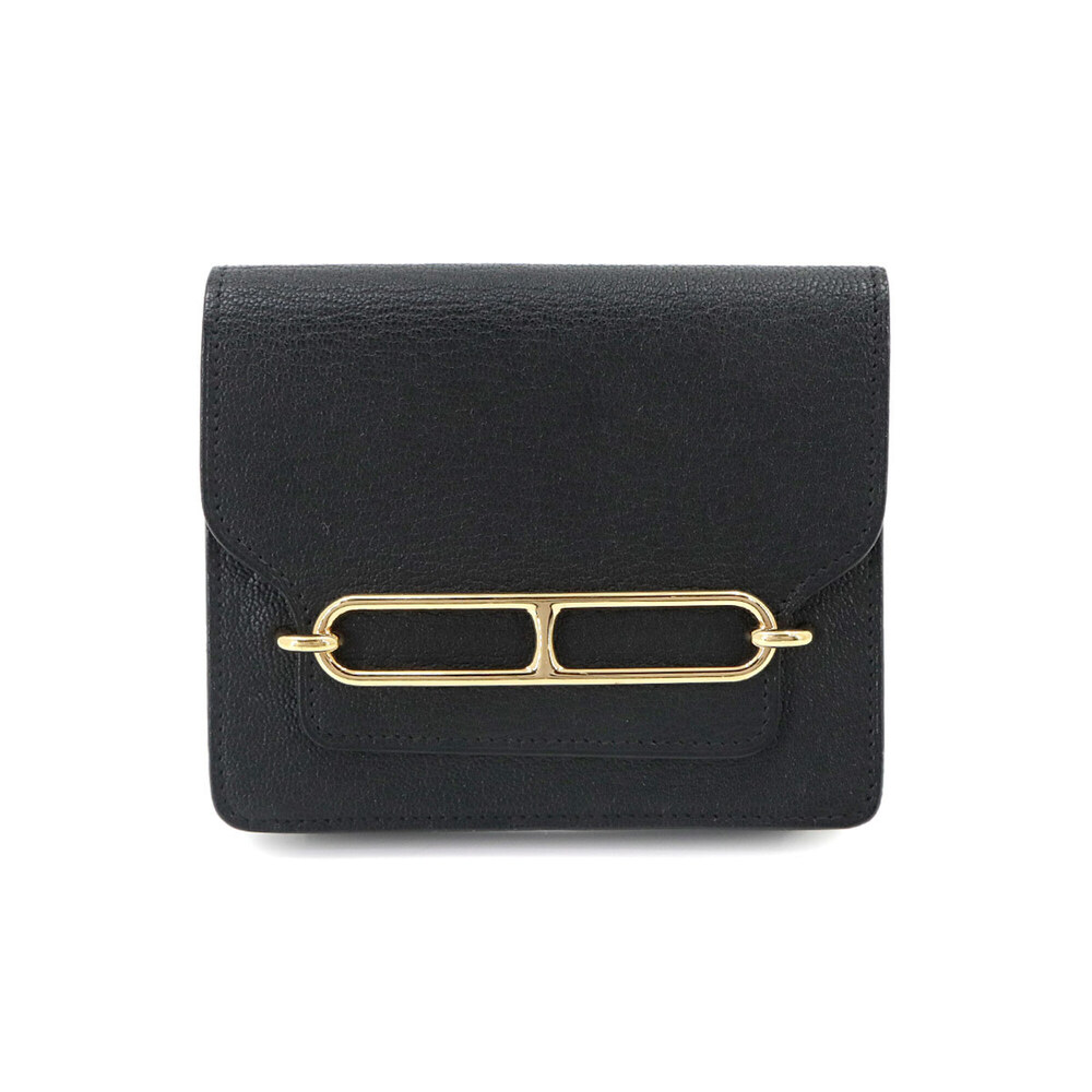 Hermes Roulis Slim Wallet, Bi-fold Chevre Leather, Black, B Stamp.